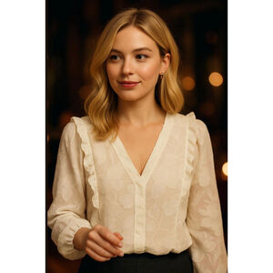 Simply Vera‎ VeraWang White Floral Top XL Parisian Romantic Feminine Cottagecore